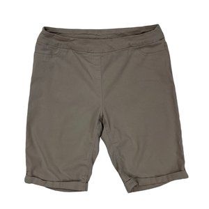 Soft Surroundings Super Stretch Shorts Medium Cuffed Pull On Elastic Waist Khaki